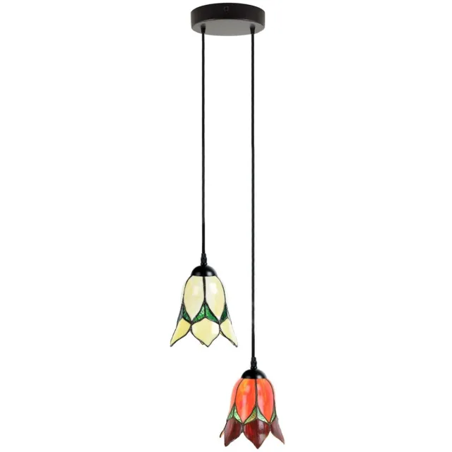 Coloured by Art Tiffany Kroonluchter Lovely Flower Red & Yellow 2 - Art Deco Trade Geel