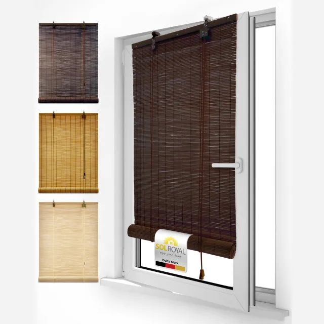 Sol Royal SolDecor B86 Bamboe Rolgordijn 80 cm breed Lichtdoorlatende Zonwering Rolgordijnen Zonder Boren 80x220 cm Natuurlijke Bamboe Jaloezie met Klembeugels voor Ramen & Deuren Roljaloezieën Bruin