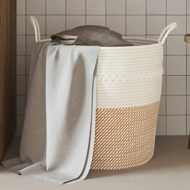 vidaXL Opbergmand Ø 43x38 cm katoen bruin en wit Meerkleurig