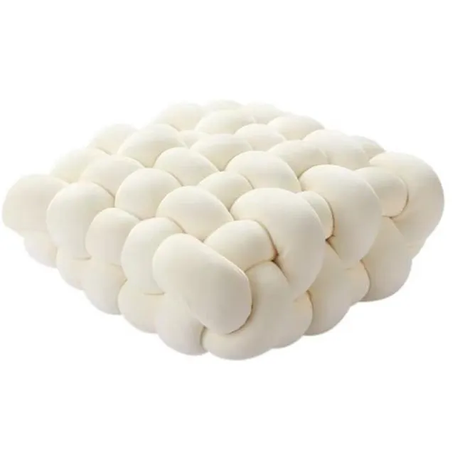 Etsells Roomwit Velvet Sierkussen – Geweven Knot Kussen – Luxe Fluweel Decoratiekussen – Vierkant Design voor Bank, Stoel en Slaapkamer