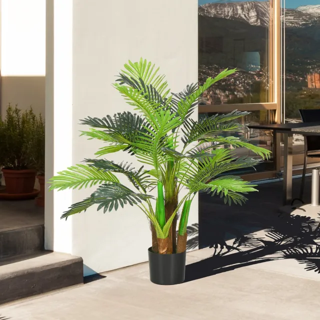 MEUNIQ Kunstplant kunstpalm 100 cm met 27 takken in pot, groene decoratieve kunstboom voor binnen & buiten, woonkamer, kantoor, tuin en terras