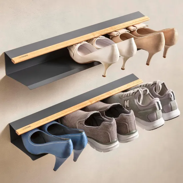 Armore Ruimtebesparend schoenenrek - modern design - 1 stuk - wit - metaal en hout
