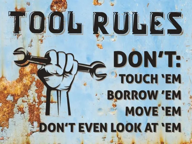 Signs-USA Tool Rules blue rust - Gereedschap - Wandbord - 33 x 44 cm Blauw, zwart, grijs