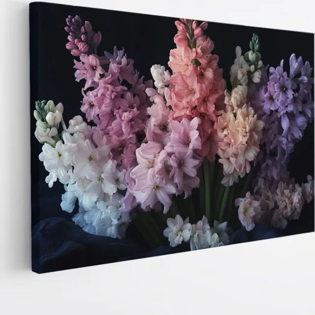 Saammp Canvas Schilderij - Kleurrijke bloemen - Zwart - Natuur - Abstract - 60x40 - Foto op canvas - Wanddecoratie - Muurdecoratie Woonkamer - Kantoor Decoratie Multicolor