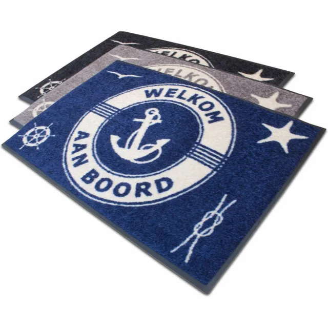 LogoMatz Deurmat Welkom aan boord - 50cm x 75cm - Marine Blue - wasbaar - geen schadelijke weekmakers Marine Blauw