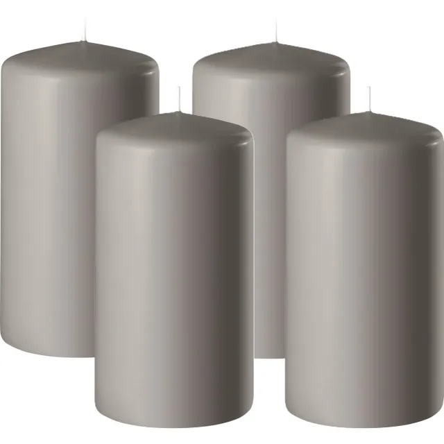 Enlightening Candles Cilinderkaars/stompkaars - 4x - zand/grijs - D6 x H15 cm - 58 branduren - Dikke kaarsen - Voor kandelaar of plateau