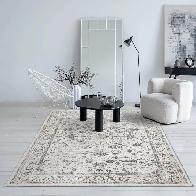 the carpet Mila – Klassiek glanzend vloerkleed met bloemenpatroon, geschikt voor woonkamer en eetkamer, crème beige met klassieke bloemen, 120 x 170 cm