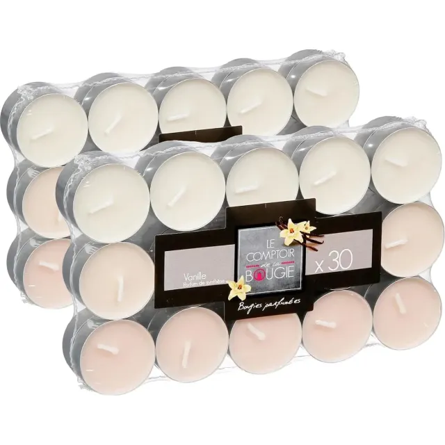 Atmosphera Geurkaars waxine/theelichtjes - 60x stuks - Vanille - 3,5 branduren Creme