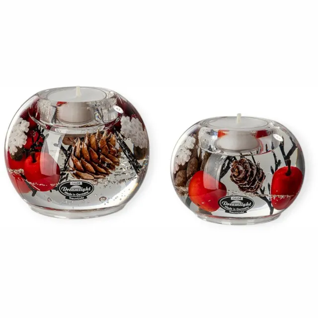 Gilde handwerk Dreamlight - Waxinelichthouders - Winter - set van 2 - glas - Handgemaakt -8x9 cm & 6x8 cm Rood