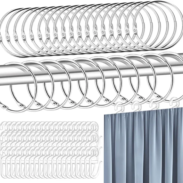 Famanu Gordijnringen met haken, set van 60 stuks, metalen gordijnringen van 50 mm, ideaal voor douchegordijnen en andere gordijnen Zwart