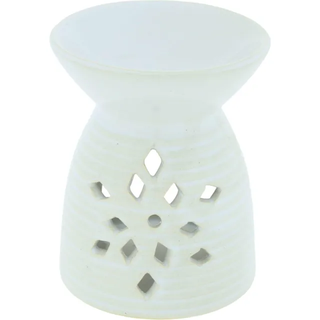 Sajovi Keramische XL Oliebrander Aromabrander Voor Geuroliën Of Waxmelts - Ribbel - 10 x 10 x 12 cm - Wit