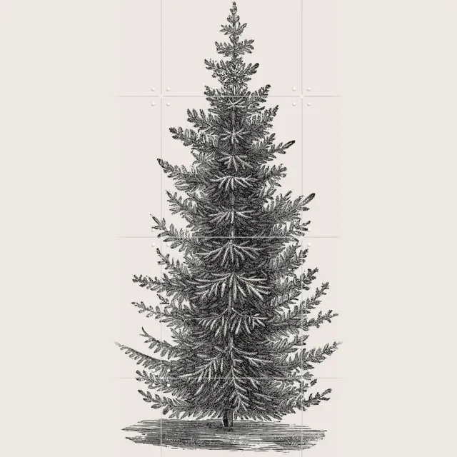 Forest Tree light, IXXI - 60 x 80 cm - Grote wanddecoratie en posters - Naturalisme, Vintage, Illustraties, Woonkamer, Botanisch, Bomen, Kerst