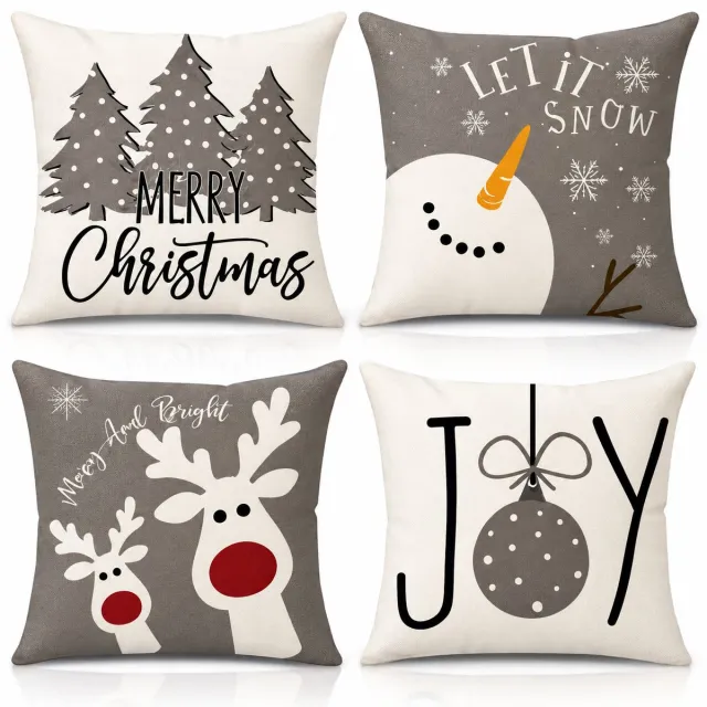 Twenty4seven Kussensloop 45x45 cm - Set van 4 Kussenslopen Wit & Grijs - Kussenhoes voor Kerst & Winter - Kerstdecoratie voor Bank Kussensloop 7