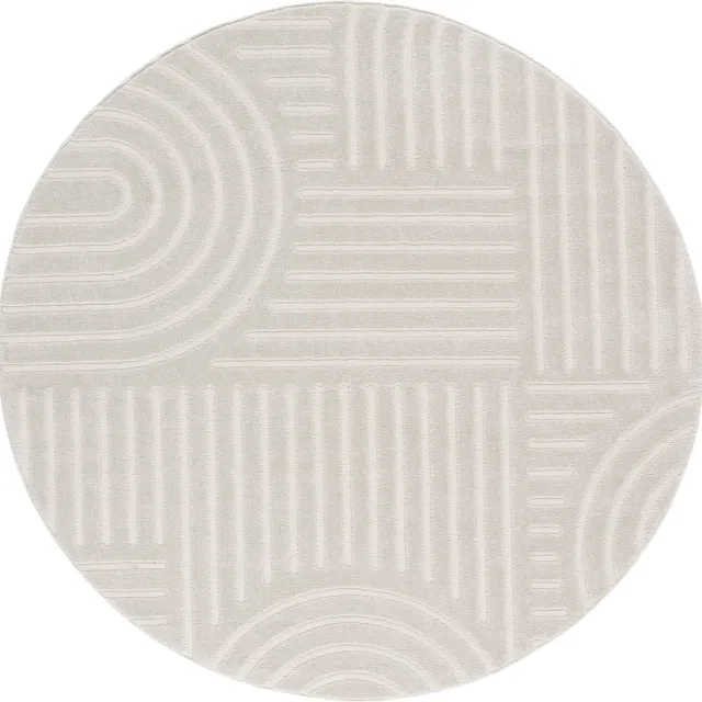 TESSO LIVING Modern Laagpolig Vloerkleed in Boho Stijl – Ø 160 cm – Crème – Premium Woonkamer Tapijt – Japans Design met Duurzame Jute onderkant Off White