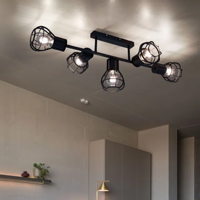 Globo Plafondlamp Spot light Eetkamer kooilook 5 vlammen Plafondlampen, metaal zwart, 5x E27 fitting, LxBxH 90x37x30 cm