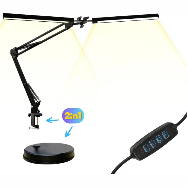Sterla 2in1 Verstelbare LED Bureaulamp - 3 Lichtstanden - Flexibele Bureau Lamp Dimbaar - Verstelbaar - Met Klembevestiging & Poot - Zwart
