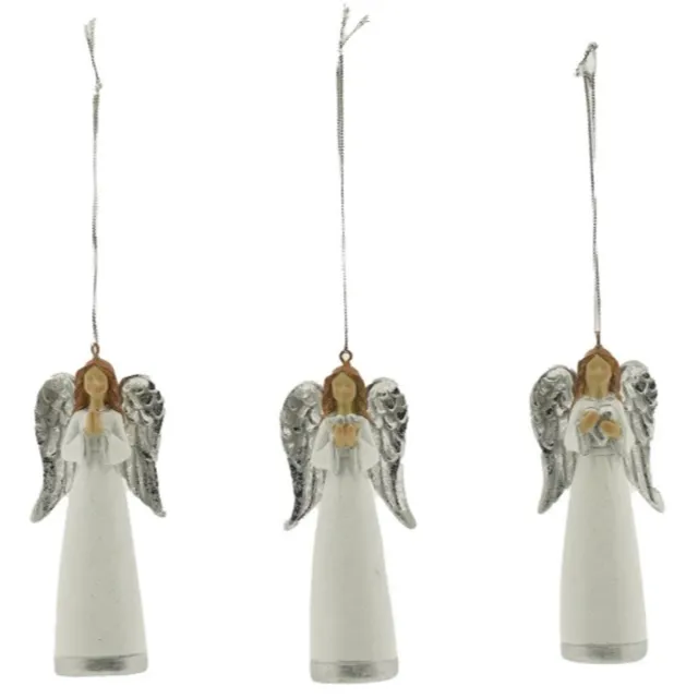 Home Society Kerst Engel Maria - Wit met Zilver - 3 Stuks kerstengeltjes hangend wit met zilverkleur