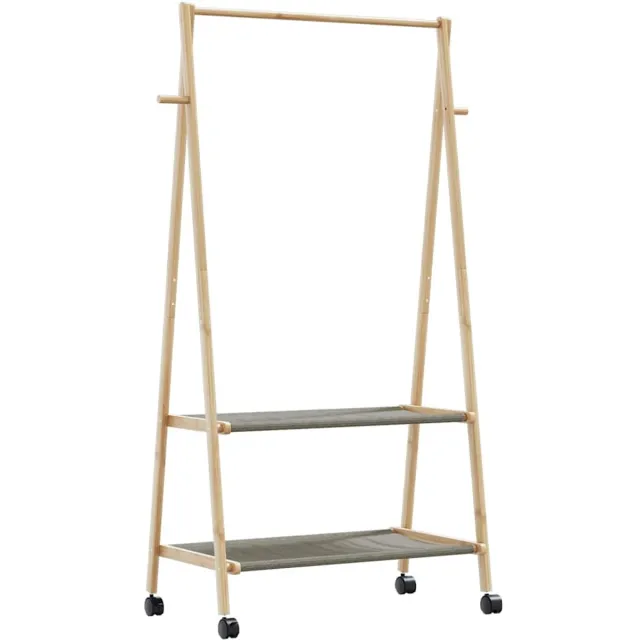 vidaXL Kledingrek - met - schappen - en - wielen - 96x45,5x155,5 - cm - bamboe Bruin