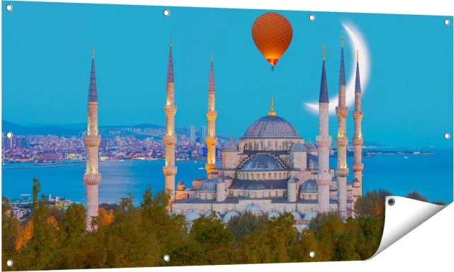 Gards Tuinposter Sultan Ahmetmoskee in Istanbul - 140x70 cm - Tuindoek - Tuindecoratie - Wanddecoratie buiten - Tuinschilderij Multikleur
