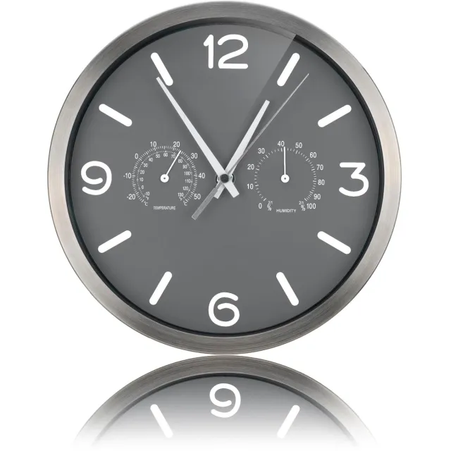 Unyqoos Stijlvolle wandklok met thermometer en hygrometer voor thuis of kantoor, grijs, 25 cm