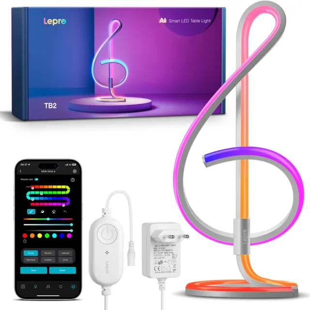 LEPRO TB2 AI Tafellamp - Slimme LED-lamp met Muziekreactieve Verlichting - RGB - WiFi en Bluetooth - Werkt met Alexa Wit