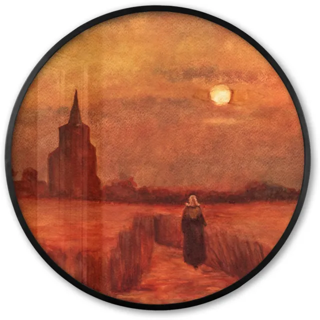 FrameYourWall Poster in lijst Rond - Fotolijst 80x80 cm - Posters - De oude toren op de gebieden - Vincent van Gogh - Ronde posterlijst zwart - Decoratie - Wanddecoratie woonkamer - Muurdecoratie slaapkamer Multicolor