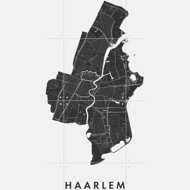 IXXI Haarlem City Map, Kunst in Kaart - 60 x 80 cm - Grote wanddecoratie en posters - Grafisch Ontwerp, Technische Tekening, Minimalisme, Line art Zwart / Monochroom / Zwart en wit