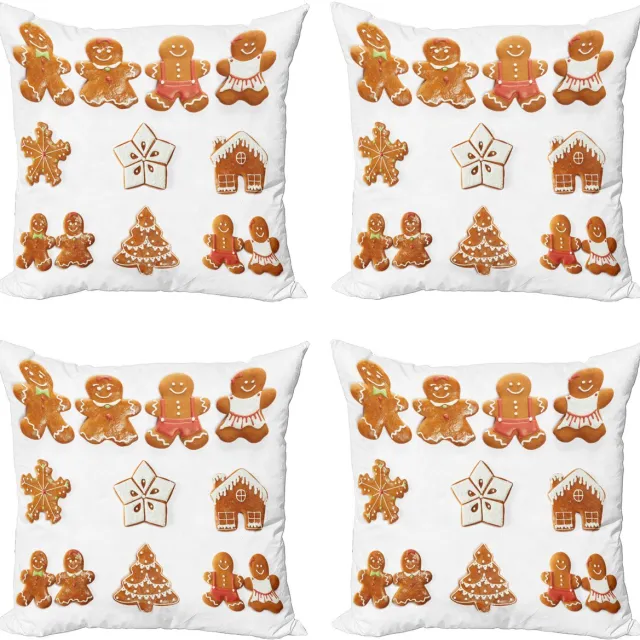 ABAKUHAUS Gemberkoekmannetje decoratiekussen – Kussenhoes 4-delig – Dubbelzijdig bedrukt – 50x50 cm – Lichtbruin/Wit Hellbruin