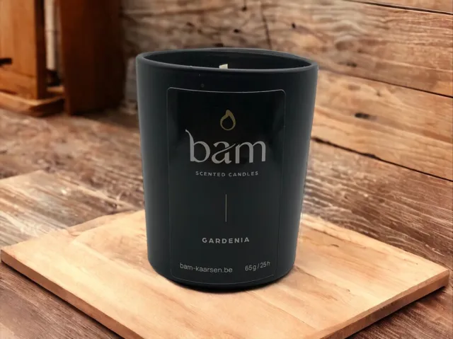 Bam Gardenia Mini Geurkaars – Black Collection Small – 25 Branduren – 65 g – Zonnebloemwas – Vegan zwart