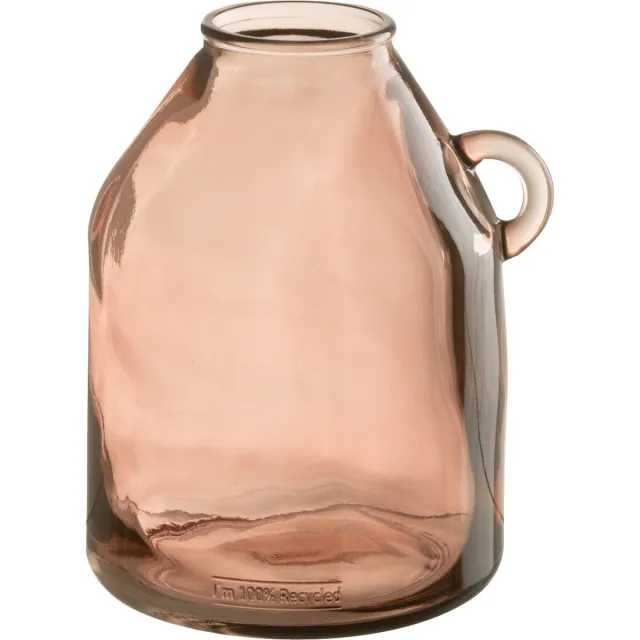 J-Line vaas Handvat Cilinder - glas - lichtroze - small - 25 cm hoog