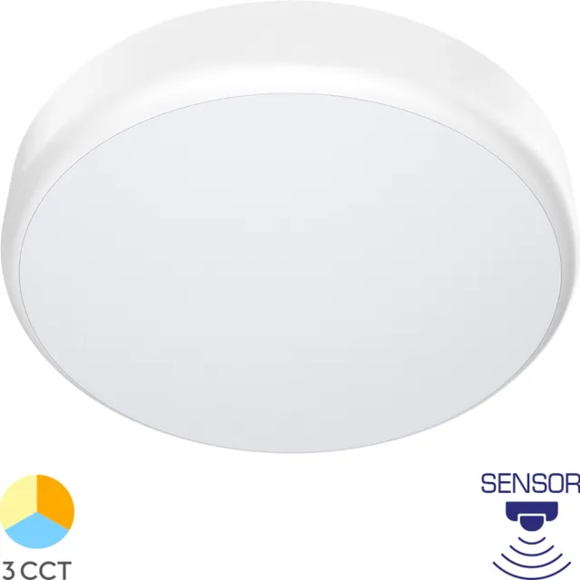 BRAYTRON GRANDE - LED Plafondlamp - 4IN1 Microwave Bewegingssensor - Aanpasbare kleur CCT - Aanpasbare watt 12/15/20w - 2000 Lumen - Wit - IP54 - 280mm