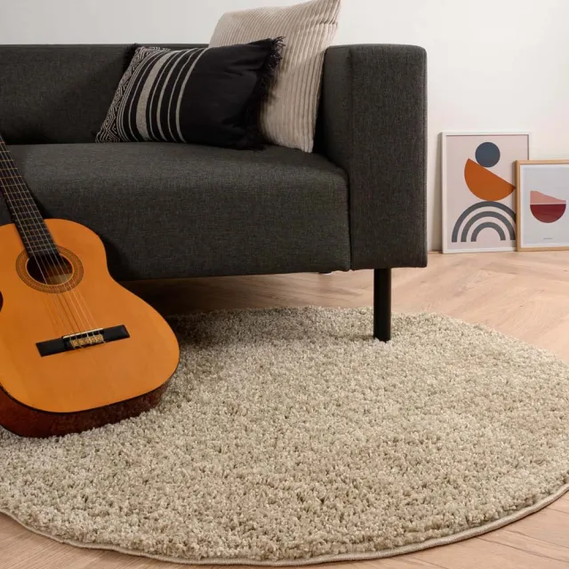 Tapeso Rond hoogpolig vloerkleed - Shaggy Trend champagne 240