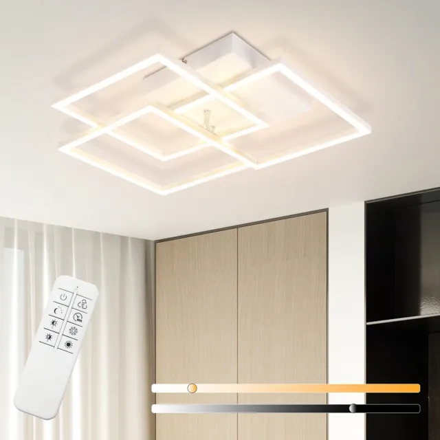 NETTLIFE Plafondlamp LED - Wit - Vierkant - 3 Lichts - 3000-6500K Dimbaar - modern Woonkamerlamp - met afstandsbediening voor Slaapkamer | Keuken | Gang - 36W