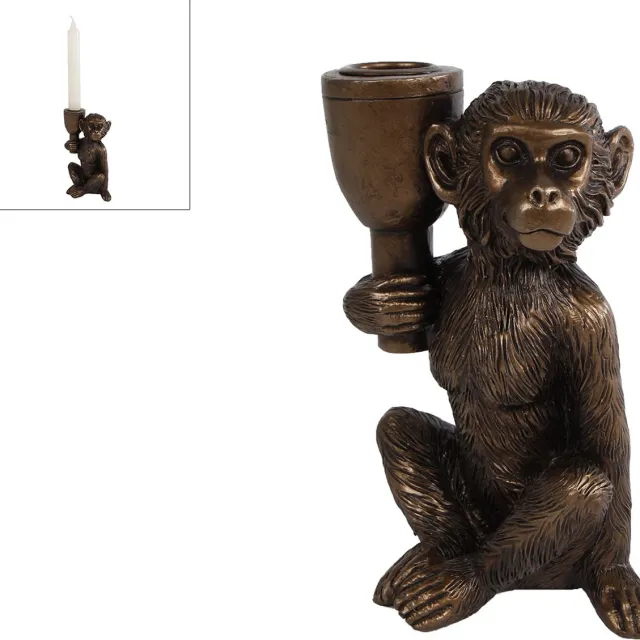 VAN MANEN Kandelaar "Monkey" brons polystone 10,5x6,2x15cm