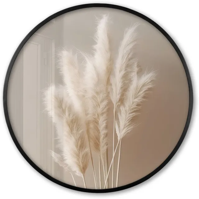 FrameYourWall Poster in lijst Rond - Fotolijst 80x80 cm - Posters - Pampasgras - Pluimen - Pastel - Wit - Ronde posterlijst zwart - Decoratie - Wanddecoratie woonkamer - Muurdecoratie slaapkamer Pampas pluimen