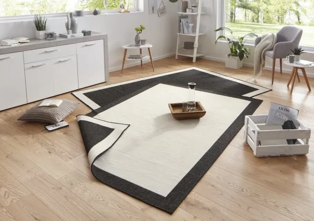 flycarpets Omkeerbaar Vloerkleed - Binnen & Buitenkleed Panama- Zwart / Creme