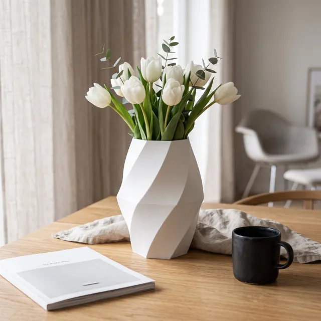 AUREA - Maison AUREA Gedraaide Vaas Wit – Bloemenvaas voor Droogbloemen – Mat Wit Design – 16 cm
