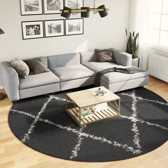 vidaXL Vloerkleed PAMPLONA shaggy hoogpolig Ø 280 cm zwart en crème, foto 2