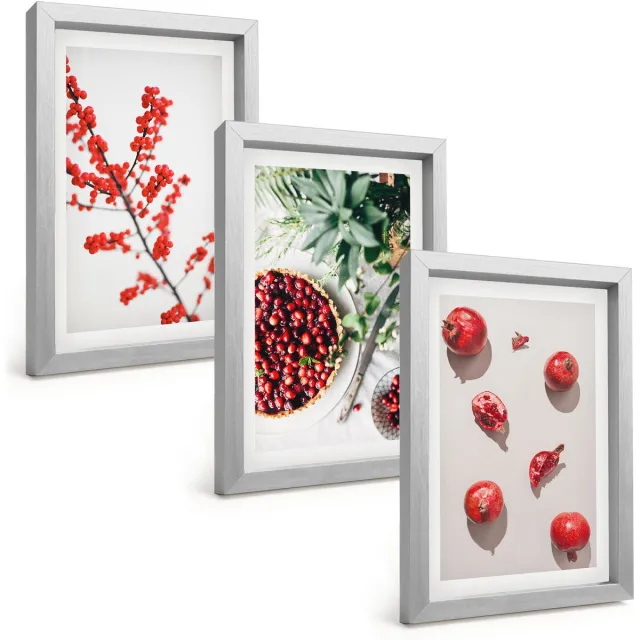 TULUP 4-Delige Schilderij Set - Rode vruchten en planten in een minimalistische stijl - 20 x 30 cm - Wanddecoratie - Schilderijen Set - Kantoor - Decoratieve Schilderijen Zilveren lijst