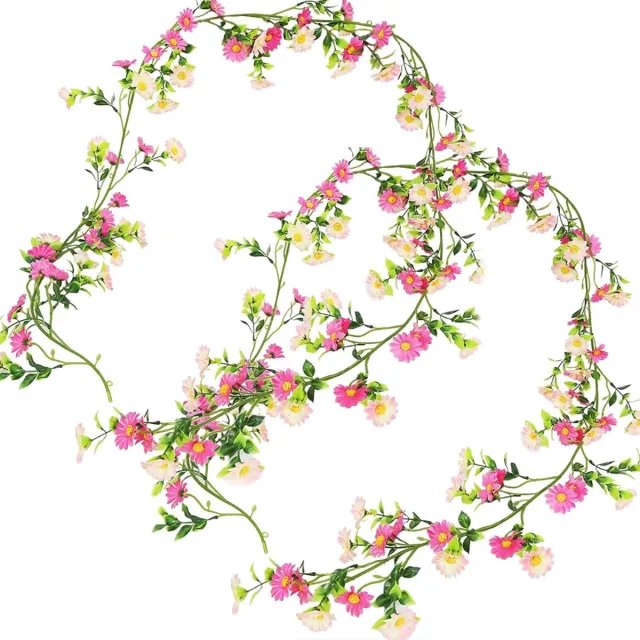 Ibenzoa Elegant Rose Daisy Garlands – Two Units, 2.1 Meters Long – Perfect for Wedding and Festive Decorations roze