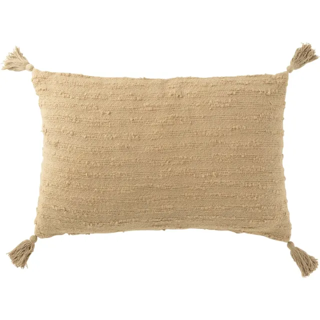 J-Line kussen rechthoek + kwasten - katoen - donker beige