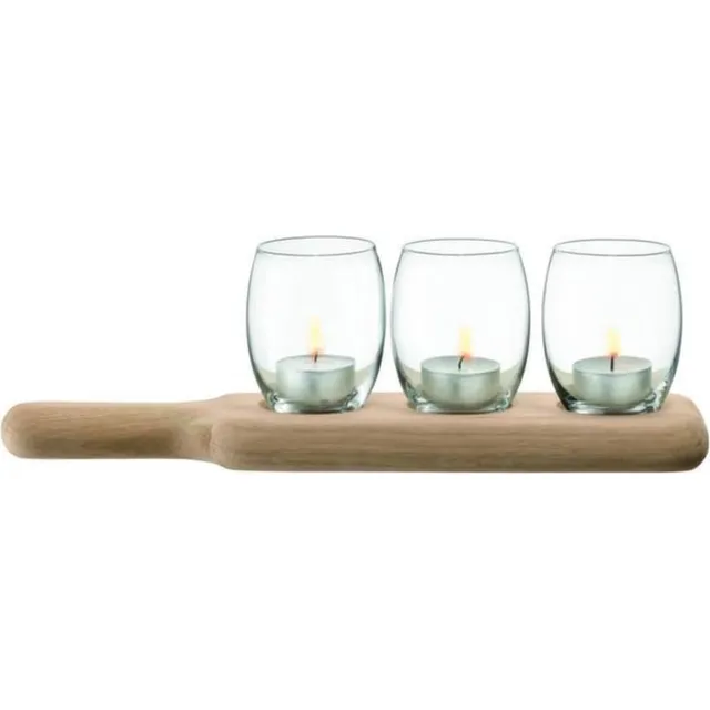 L.S.A. Paddle Theelicht Houder Set met Serveerplank Set van 3 Stuks - Glas - Transparant