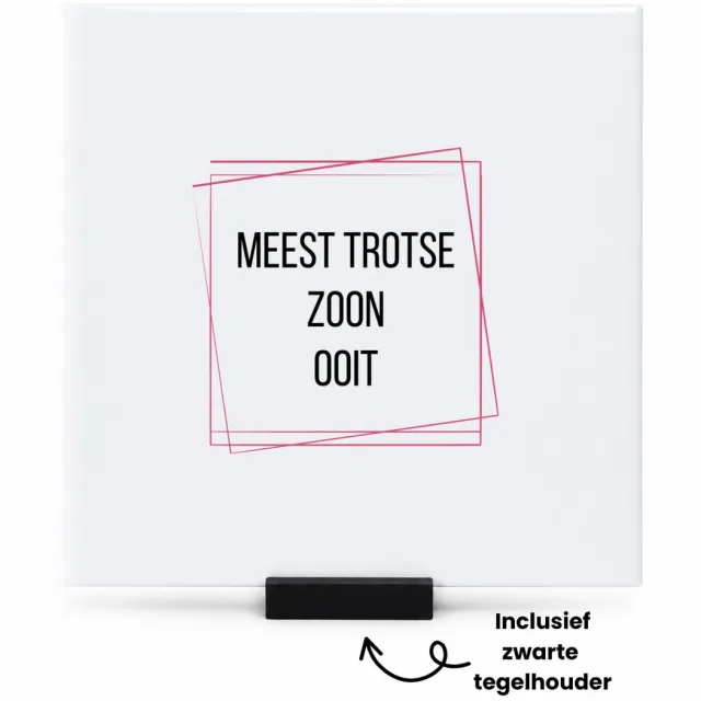 Hacebo meest trotse zoon ooit tegeltje met tegelhouder - Zoon - trotse zoon - tegeltjes met tekst - verjaardagscadeau - verjaardag - cadeau - cadeautje voor zoon - zoon artikelen - kado - geschenk - gift - spreuktegels - 15x15 CM Wit