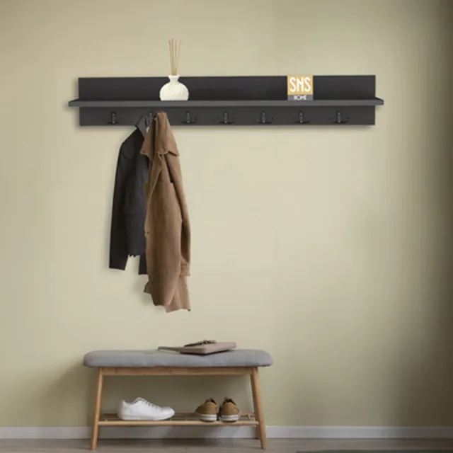 Bofigo Kapstok - Wandkapstok - Wandplank - Antraciet - 7x2 Haken - 106 cm