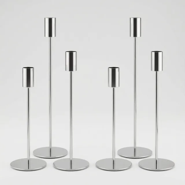 RALA Set van 6 vintage kandelaars voor staafkaarsen - Hoogte 33/28/23 cm - Metalen kaarsenhouders met zilveren chroomafwerking - Decoratief voor bruiloft, jubileum en woonkamer