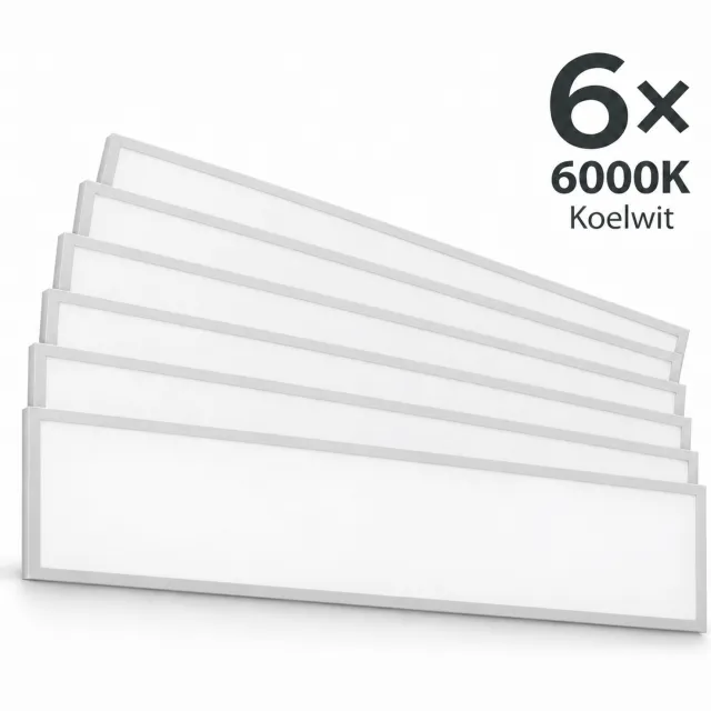 Lightexpert LED panelen 120x30 cm - set van 6 - 25W per paneel - 6000K koelwit - inclusief drivers en stekkers