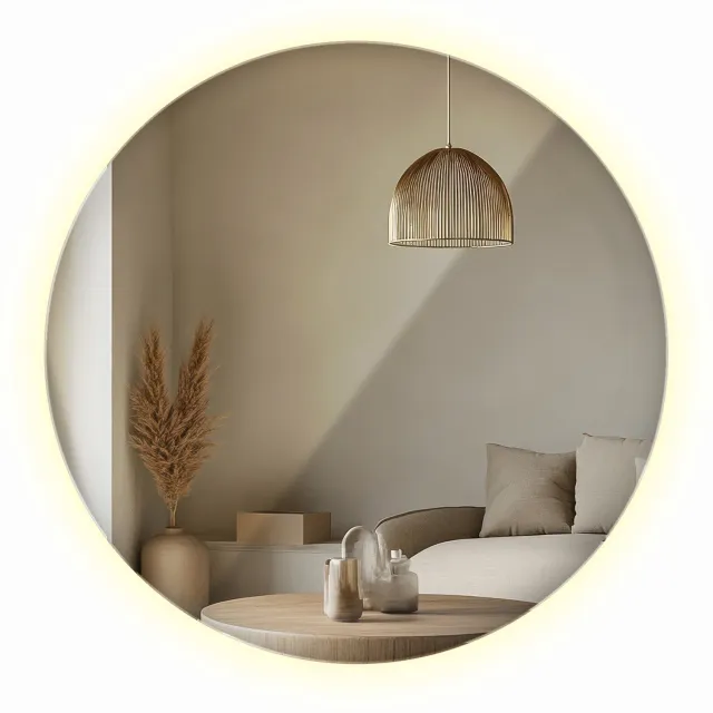 WallMuralia Ronde Spiegel - 90 cm - Grote Ronde Spiegel LED - Wandspiegel LED Neutraal licht - Decoratieve wandspiegel