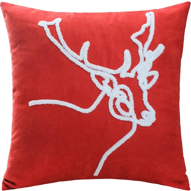 ASDIVA Darymex Suede - Suède Sierkussensloop - 45x45 cm - Geborduurd Rendier - Rood - Met Blinde Rits