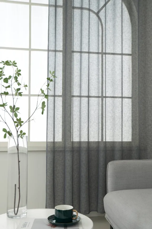 maroyathome BIBIANA Vitrage Gordijn - Kant-en-Klaar met Plooiband - Donkergrijs - 200x260 cm - Transparant Inbetween Glasgordijn - Incl. Loodveter en Embrasse - 1 Stuk