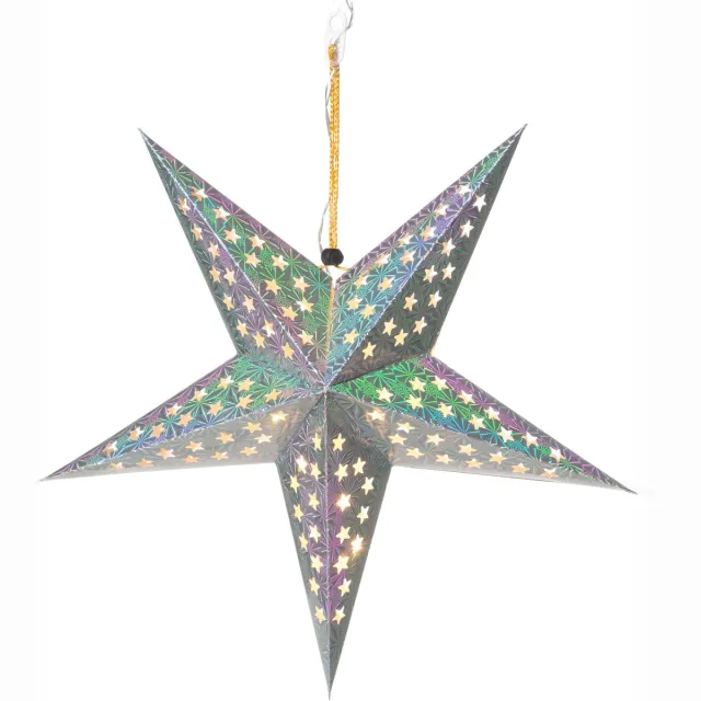 Finnlumor LED papier sterren 43 cm, op batterijen zilver